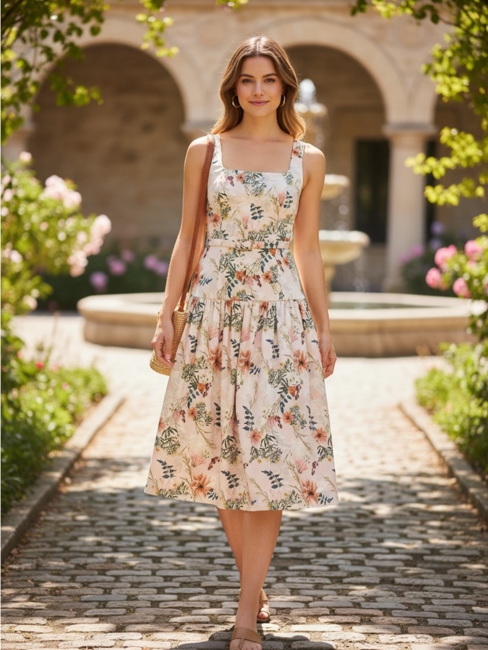 Antonio Melani Floral Square-Neck Midi Dress Sz 4